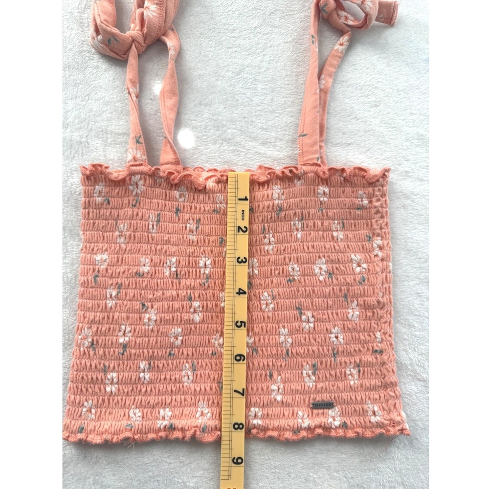 Hollister Smocked Tank Top Womens XS Peach Pink Daisy Floral Tie Strap Crop Cami - Picture 5 of 11